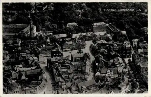 Ak Weimar in Thüringen, Gesamtansicht, Markt, Schloss, Goethes-Gartenhaus, Luftbild