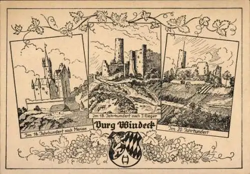 Ak Weinheim an der Bergstraße Baden, Burgruine Windeck, Wappen