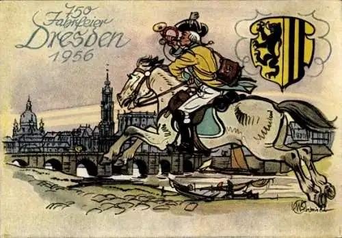 Künstler Ak Schmidt, Dresden, 750 Jahrfeier, Briefmarkenausstellung Sachsenschau, Postillion um 1770