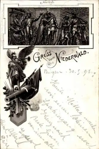 Litho Rüdesheim am Rhein, Niederwald Nationaldenkmal, Abschied