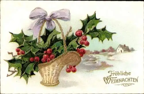 Präge Ak Frohe Weihnachten, Stechpalme