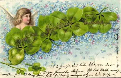 Ak Glückwunsch Geburtstag, Klee, Engel