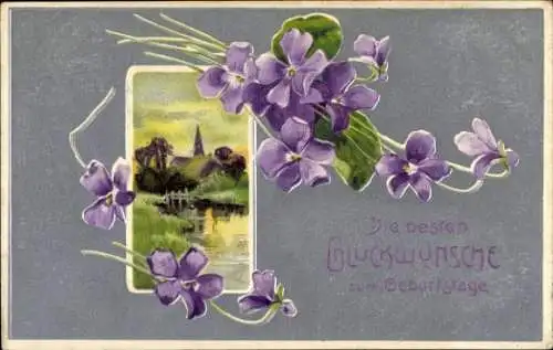 Passepartout Ak Glückwunsch Geburtstag, Blumen