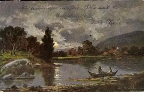 Künstler Ak Landschaftsmotiv, Boot auf dem Wasser