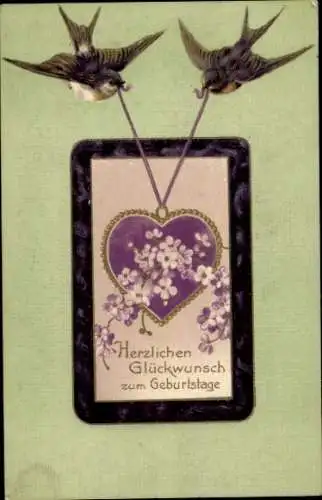 Präge Ak Glückwunsch Geburtstag, Blumen, Schwalben