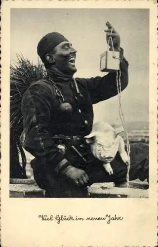 Ak Fröhliches Neujahr, Schornsteinfeger mit Ferkel