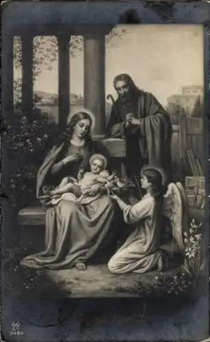 Ak Heilige Familie, Jesuskind, Maria, Josef, Engel