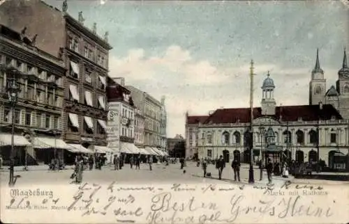 Ak Magdeburg an der Elbe, Markt, Rathaus, Geschäfte