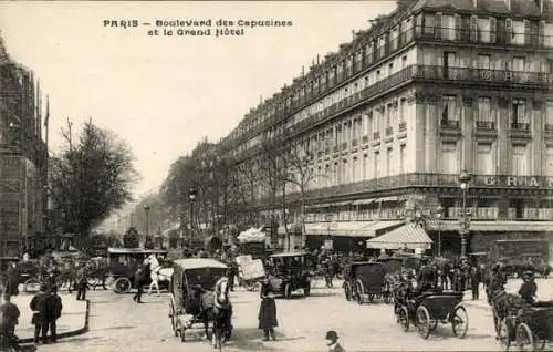 Ak Paris IX Boulevard de Capucines,  Boulevard des Capucines und das Grand Hotel