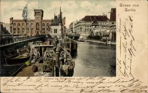 Ak Berlin Mitte, Schleuse am Mühlendamm