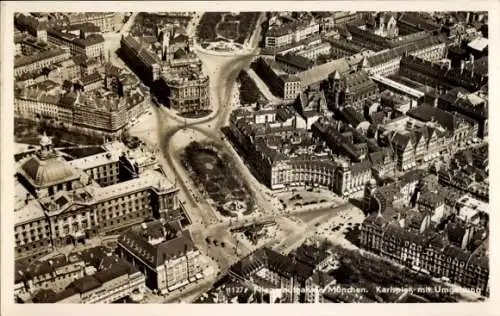 Ak München, Hofbräuhaus, Luftaufnahme von  Karlsplatz, umgeben von Gebäuden und Straßen
