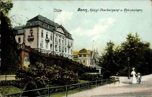 Ak Bonn am Rhein,  Königliches Oberbergamt, Rheinanlagen, historische Architektur