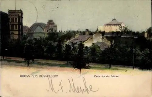 Ak Düsseldorf am Rhein, Gesamtansicht, Brücke