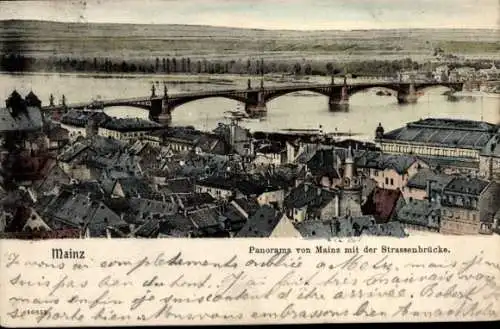 Ak Mainz am Rhein, Panorama von  Straßenbrücke, Stadtansicht, Flusslandschaft