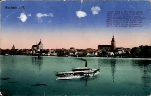 Ak Hansestadt Rostock, Hafenansicht  Marienkirche, Stadtsilhouette