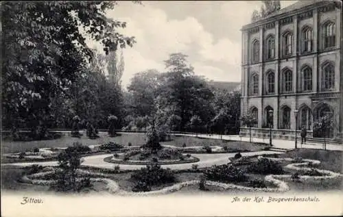 Ak Zittau in Sachsen, Kgl. Baugewerkenschule, Park