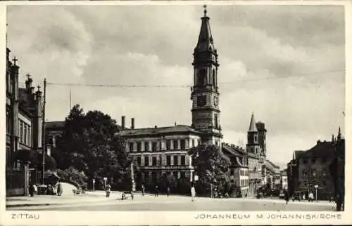 Ak Zittau in Sachsen, Johanneum, Johanniskirche, Stadtansicht, schwarz-weiß