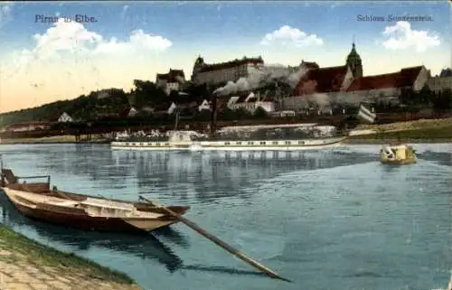 Ak Pirna an der Elbe, Schloss Sonnenstein, Elbe
