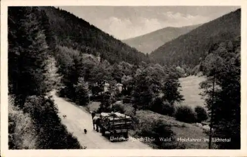 Ak Unterweißbach im Thüringer Wald, Holzfahrer im Lichtetal