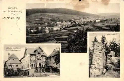 Ak Meura Thüringen, Müllers Gasthof zum Schützenhof, Meurastein