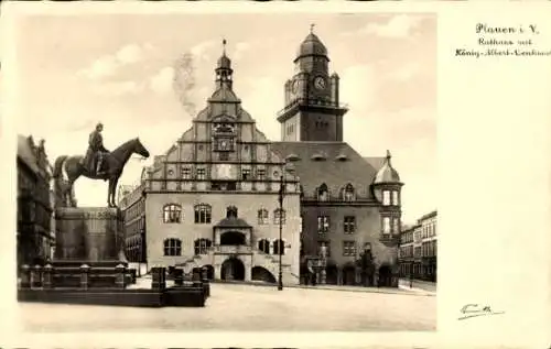 Ak Plauen im Vogtland, Rathaus, König Albert Denkmal