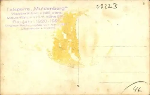 Ak Muldenberg Grünbach im Vogtland, Talsperre Muldenberg