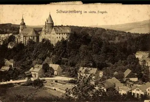 Ak Schwarzenberg im Erzgebirge Sachsen, Schloss, Hausansichten