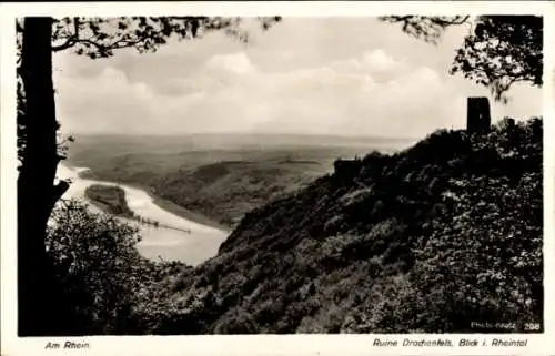 Ak Königswinter am Rhein, Drachenfels, Blick ins Rheintal