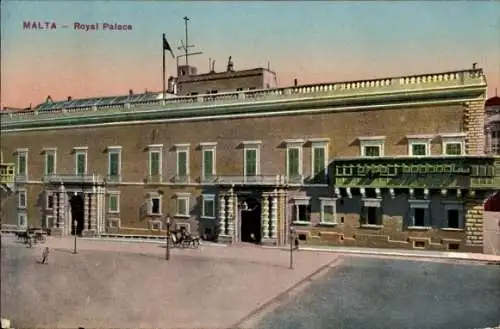 Ak Valletta Malta, Royal Palace, historische Architektur, Postkarte, farbenfrohe Darstellung