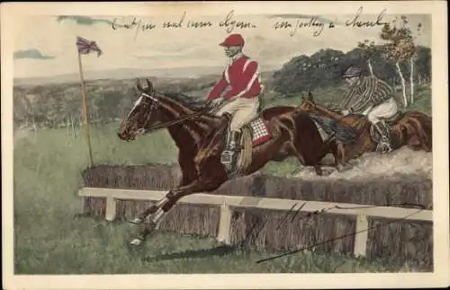 Künstler Ak Pferderennsport, Hürde