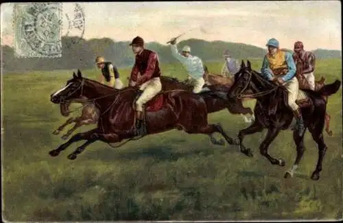 Künstler Ak Pferderennsport, Jockeys