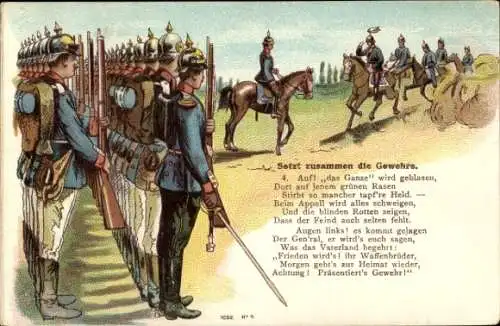 Litho Setzt zusammen die Gewehre, deutsche Soldaten, Kavallerie