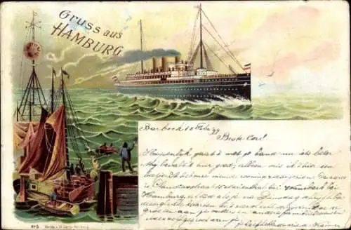 Litho HAPAG Dampfer Fürst Bismarck, Passagierschiff, Hamburg