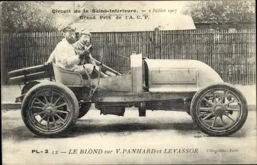 Ak Circuit de la Seine Inférieure, 2. Juillet 1907,Grand Prix de l'ACF,Le Blond, V. Panhard Levassor