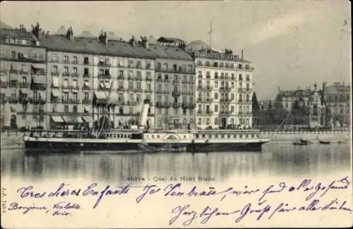 Ak Genève Genf Stadt, Quai du Mont Blanc, Schiff