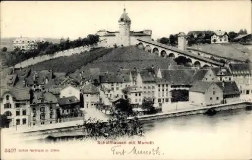 Ak Schaffhausen am Rhein Schweiz, Blick auf  Burg Munot, Weinberge, Altstadt