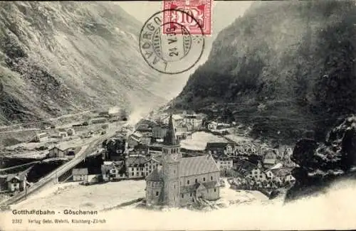 Ak Göschenen Goeschenen Kanton Uri, Gotthardbahn,  Berglandschaft, Kirche, Häuser