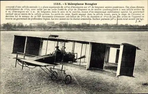 Ak L'Aéroplane Rougier, Biplan, Flugzeug, Pilot, Flugpionier