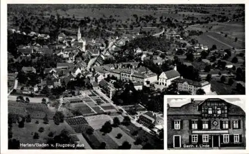 Ak Herten Herthen Rheinfelden in Baden, Fliegeraufnahme, Gasthaus zur Linde
