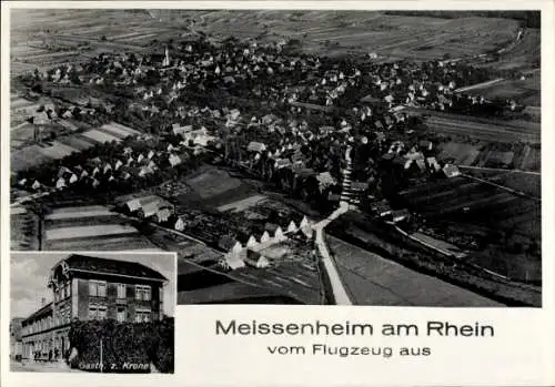 Ak Meißenheim am Rhein Baden, Fliegeraufnahme, Gasthaus zur Krone