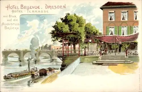 Litho Dresden Altstadt, Hotel Bellevue, Augustusbrücke