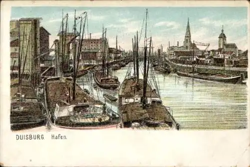 Litho Duisburg im Ruhrgebiet, Hafen, Boote