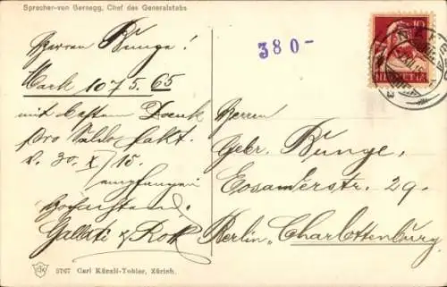 Ak Theophil Sprecher von Bernegg, Chef des Generalstabs, Portrait