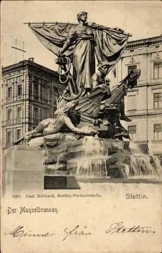 Ak Szczecin Stettin Pommern, Manzelbrunnen