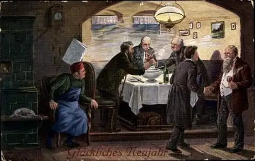 Ak Glückwunsch Neujahr, Männer trinken Punsch