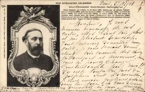 Ak Paris I Louvre, Sully Prudhomme, ein französischer Poet, geboren am 10. März 1839 in Paris.