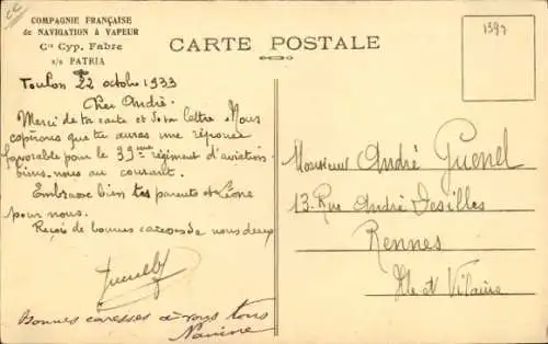 Ak Dampfer Patria, Fabre Line