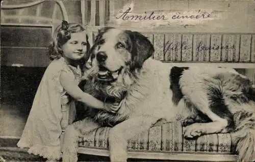 Ak Mädchen mit Hund, Portrait