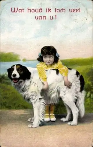Ak Mädchen mit Hund, Portrait