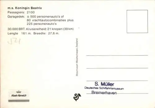 Ak MS Koningin Beatrix, Fährschiff